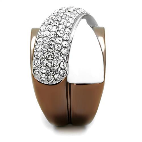 MATK2765 - Two Tone IP Light Brown (IP Light coffee) Stainless Steel Ring with Top Grade Crystal  in Clear