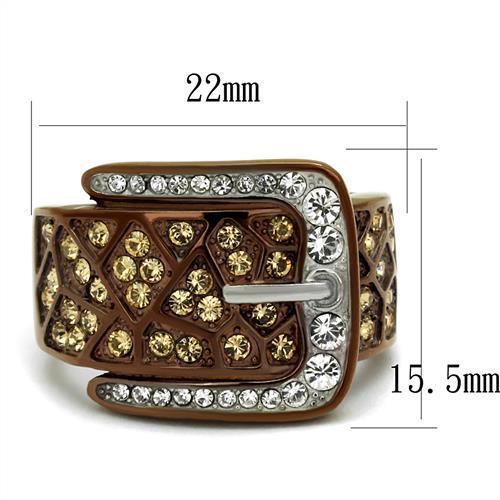 MATK2770 - Two Tone IP Light Brown (IP Light coffee) Stainless Steel Ring with Top Grade Crystal  in Citrine Yellow