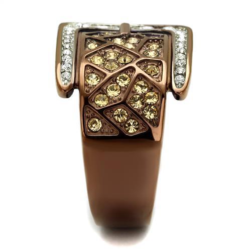 MATK2770 - Two Tone IP Light Brown (IP Light coffee) Stainless Steel Ring with Top Grade Crystal  in Citrine Yellow