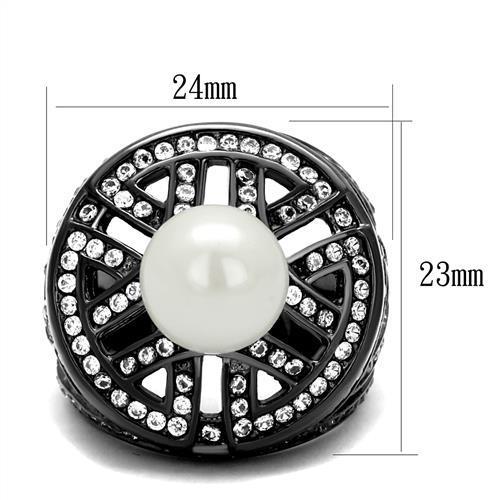MATK2771 - IP Light Black  (IP Gun) Stainless Steel Ring with Synthetic Pearl in White