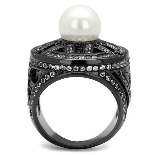 MATK2771 - IP Light Black  (IP Gun) Stainless Steel Ring with Synthetic Pearl in White
