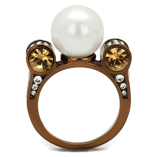 MATK2774 - IP Coffee light Stainless Steel Ring with Synthetic Pearl in White