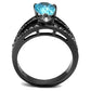 MATK2775 - IP Light Black  (IP Gun) Stainless Steel Ring with AAA Grade CZ  in Sea Blue