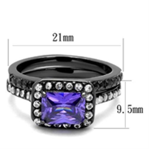 MATK2778 - IP Light Black  (IP Gun) Stainless Steel Ring with AAA Grade CZ  in Tanzanite