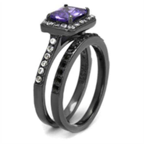 MATK2778 - IP Light Black  (IP Gun) Stainless Steel Ring with AAA Grade CZ  in Tanzanite
