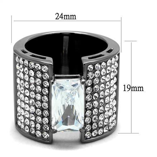 MATK2798 - IP Light Black  (IP Gun) Stainless Steel Ring with AAA Grade CZ  in Clear