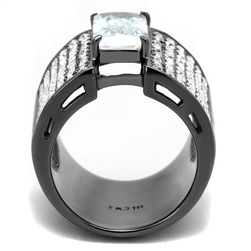 MATK2798 - IP Light Black  (IP Gun) Stainless Steel Ring with AAA Grade CZ  in Clear