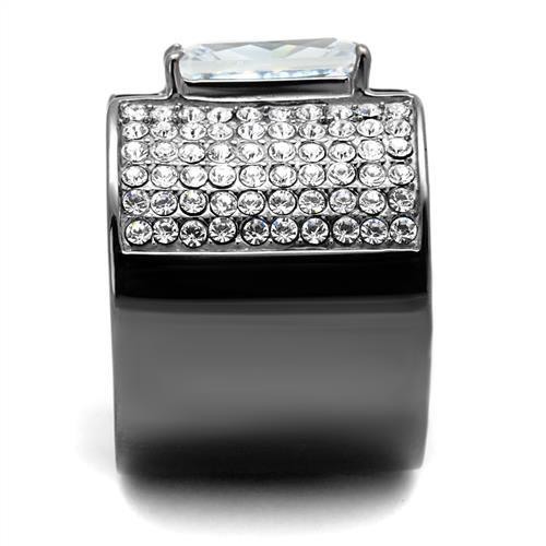 MATK2798 - IP Light Black  (IP Gun) Stainless Steel Ring with AAA Grade CZ  in Clear