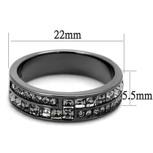 MATK2799 - IP Light Black  (IP Gun) Stainless Steel Ring with Top Grade Crystal  in Black Diamond