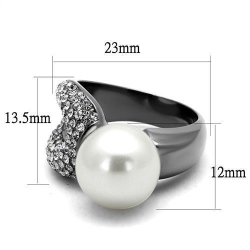 MATK2800 - IP Light Black  (IP Gun) Stainless Steel Ring with Synthetic Pearl in White