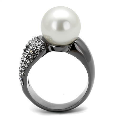 MATK2800 - IP Light Black  (IP Gun) Stainless Steel Ring with Synthetic Pearl in White