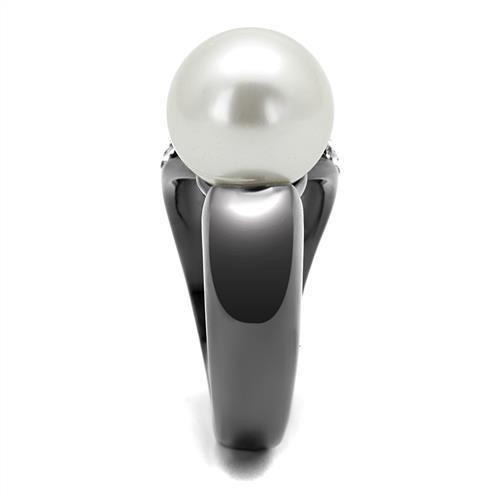 MATK2800 - IP Light Black  (IP Gun) Stainless Steel Ring with Synthetic Pearl in White