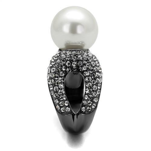 MATK2800 - IP Light Black  (IP Gun) Stainless Steel Ring with Synthetic Pearl in White