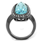 MATK2804 - IP Light Black  (IP Gun) Stainless Steel Ring with Top Grade Crystal  in Sea Blue