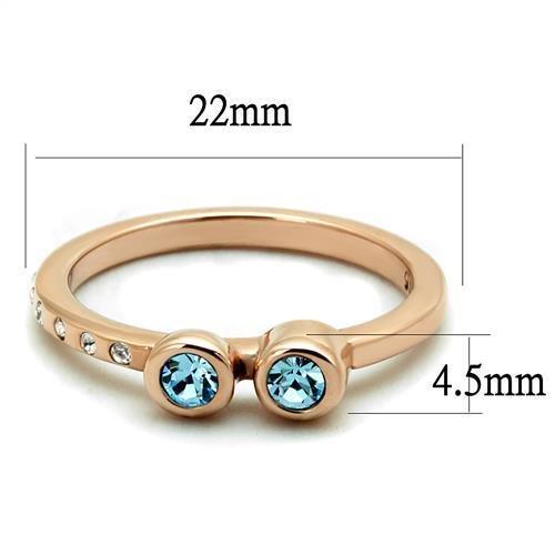 MATK2807 - IP Rose Gold(Ion Plating) Stainless Steel Ring with Top Grade Crystal  in Sea Blue