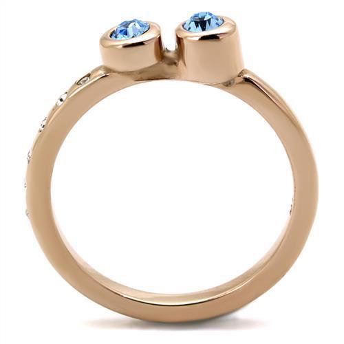 MATK2807 - IP Rose Gold(Ion Plating) Stainless Steel Ring with Top Grade Crystal  in Sea Blue