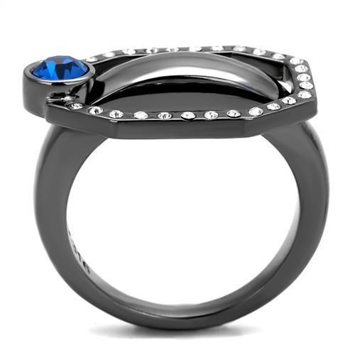 MATK2809 - IP Light Black  (IP Gun) Stainless Steel Ring with Top Grade Crystal  in Capri Blue