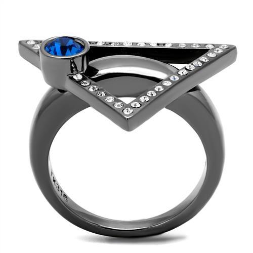 MATK2810 - IP Light Black  (IP Gun) Stainless Steel Ring with Top Grade Crystal  in Capri Blue
