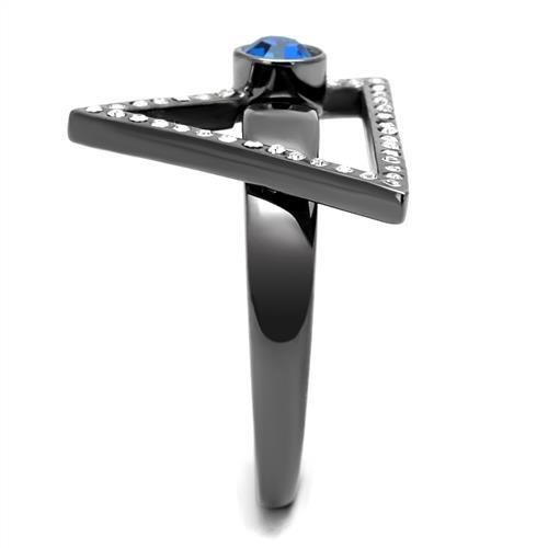 MATK2810 - IP Light Black  (IP Gun) Stainless Steel Ring with Top Grade Crystal  in Capri Blue