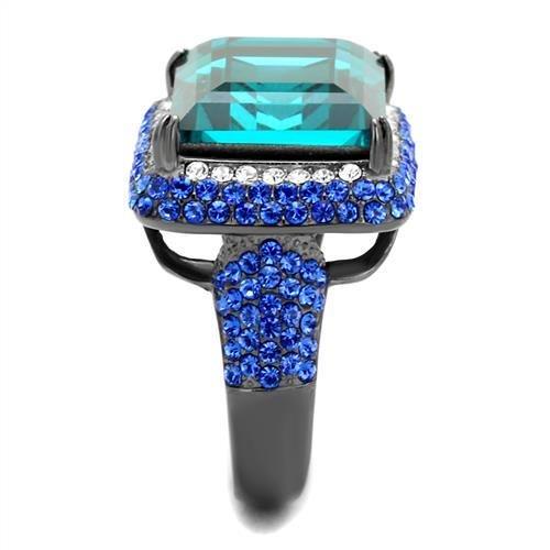 MATK2811 - IP Light Black  (IP Gun) Stainless Steel Ring with Top Grade Crystal  in Blue Zircon