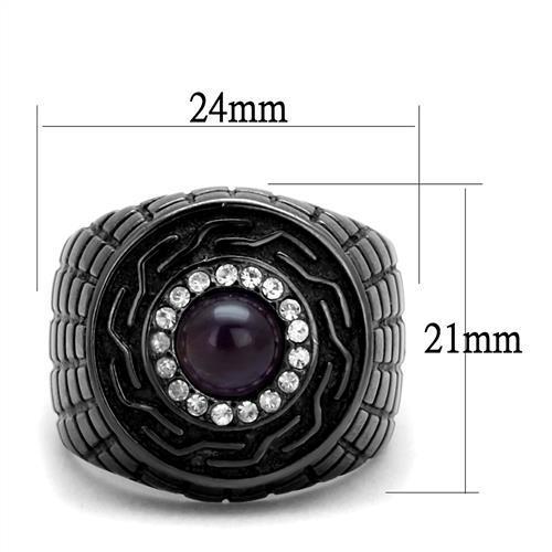 MATK2813 - IP Light Black  (IP Gun) Stainless Steel Ring with Semi-Precious Amethyst Crystal in Amethyst