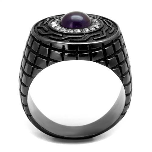 MATK2813 - IP Light Black  (IP Gun) Stainless Steel Ring with Semi-Precious Amethyst Crystal in Amethyst