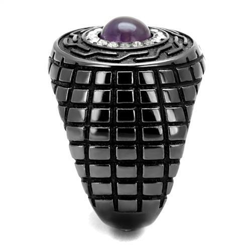 MATK2813 - IP Light Black  (IP Gun) Stainless Steel Ring with Semi-Precious Amethyst Crystal in Amethyst