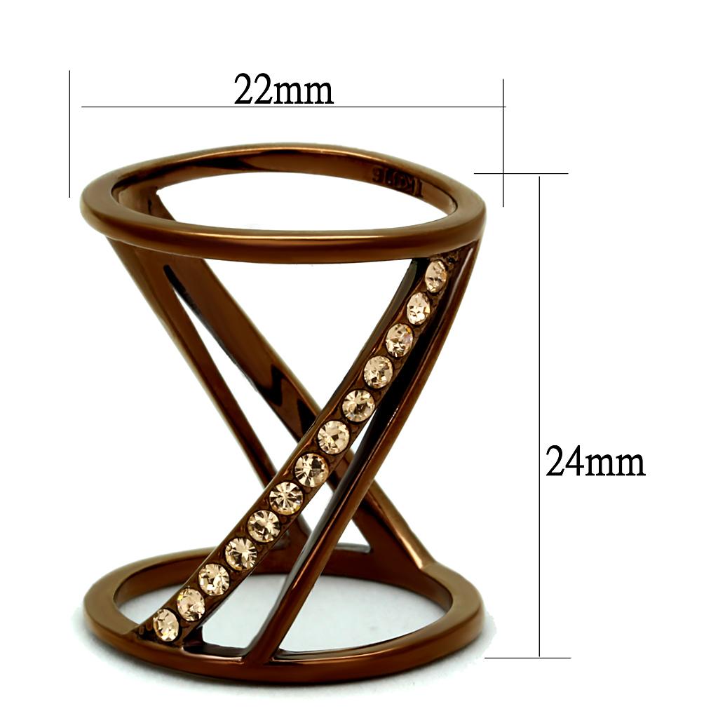 MATK2827 - IP Coffee light Stainless Steel Ring with Top Grade Crystal  in Light Peach