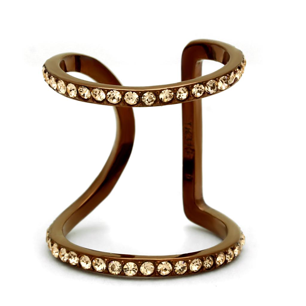 MATK2828 - IP Coffee light Stainless Steel Ring with Top Grade Crystal  in Light Peach