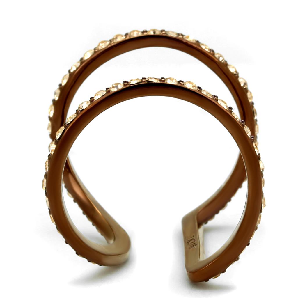 MATK2828 - IP Coffee light Stainless Steel Ring with Top Grade Crystal  in Light Peach