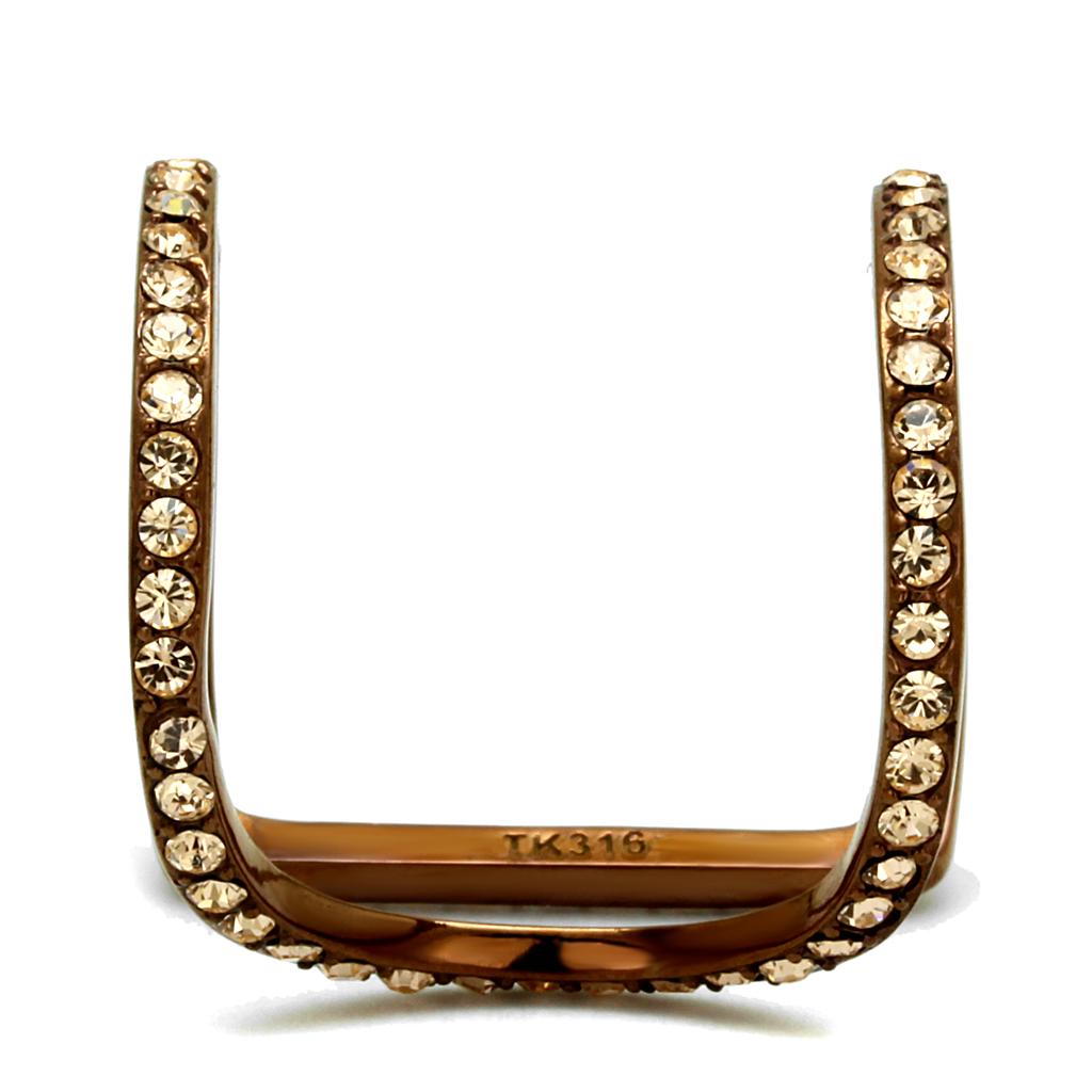 MATK2828 - IP Coffee light Stainless Steel Ring with Top Grade Crystal  in Light Peach