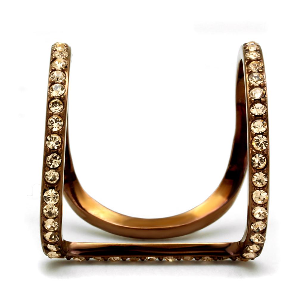 MATK2828 - IP Coffee light Stainless Steel Ring with Top Grade Crystal  in Light Peach