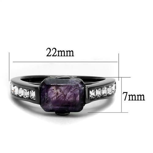 MATK2832 - IP Light Black  (IP Gun) Stainless Steel Ring with Precious Stone Amethyst Crystal in Amethyst