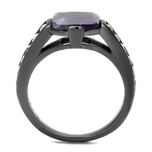 MATK2832 - IP Light Black  (IP Gun) Stainless Steel Ring with Precious Stone Amethyst Crystal in Amethyst