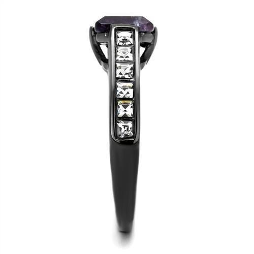 MATK2832 - IP Light Black  (IP Gun) Stainless Steel Ring with Precious Stone Amethyst Crystal in Amethyst