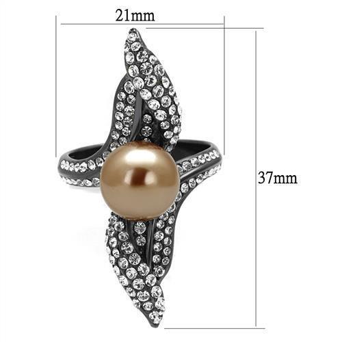 MATK2834 - IP Light Black  (IP Gun) Stainless Steel Ring with Synthetic Pearl in Brown