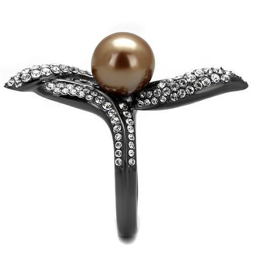 MATK2834 - IP Light Black  (IP Gun) Stainless Steel Ring with Synthetic Pearl in Brown
