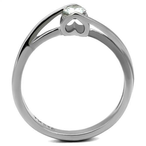 MATK2835 - High polished (no plating) Stainless Steel Ring with AAA Grade CZ  in Clear