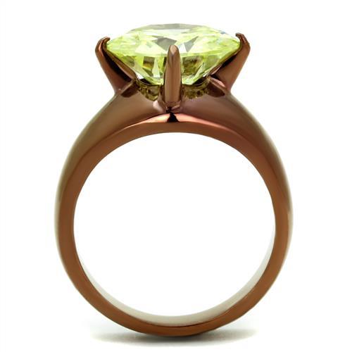 MATK2839 - IP Coffee light Stainless Steel Ring with AAA Grade CZ  in Apple Green color