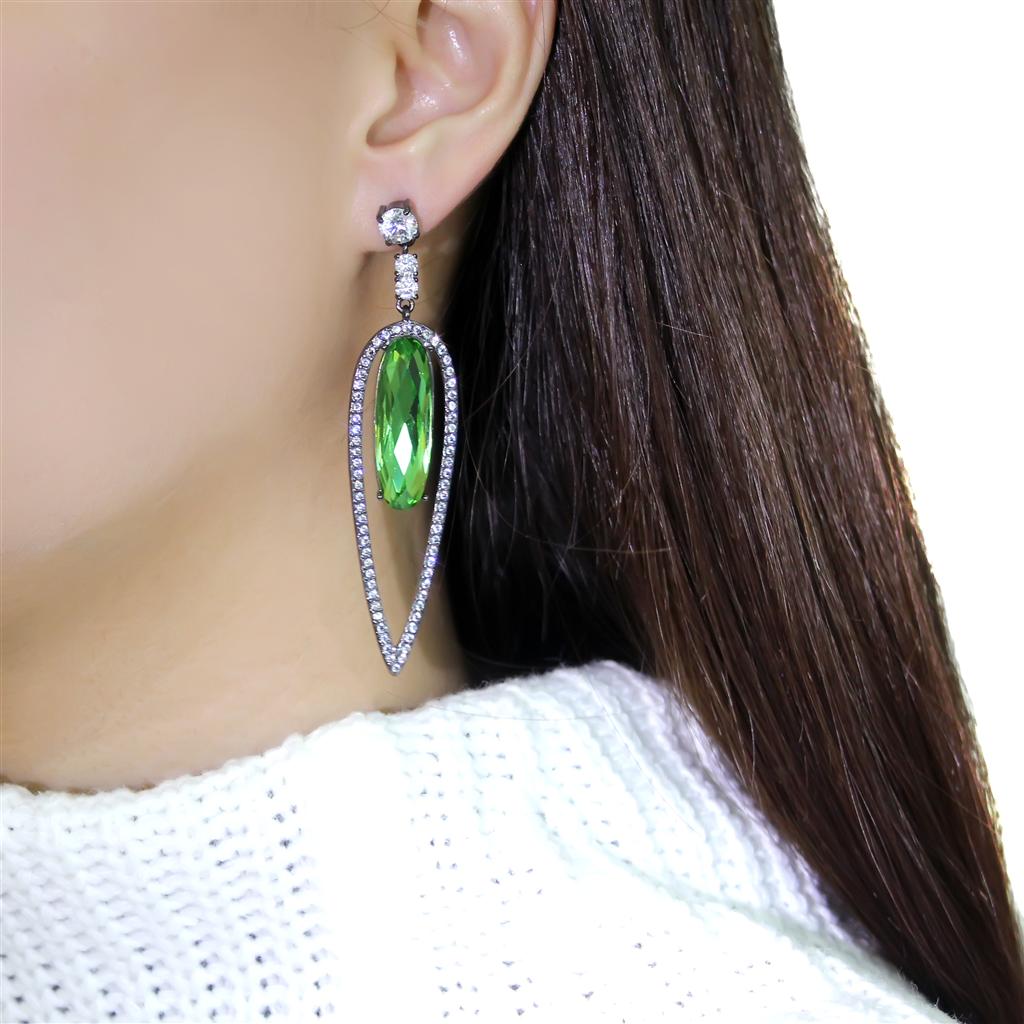 MATK2846 - IP Light Black  (IP Gun) Stainless Steel Earrings with Top Grade Crystal  in Peridot