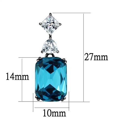 MATK2848 - IP Light Black  (IP Gun) Stainless Steel Earrings with Top Grade Crystal  in Blue Zircon