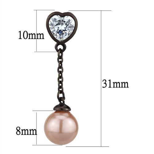 MATK2850 - IP Dark Brown (IP coffee) Stainless Steel Earrings with Synthetic Pearl in Light Rose