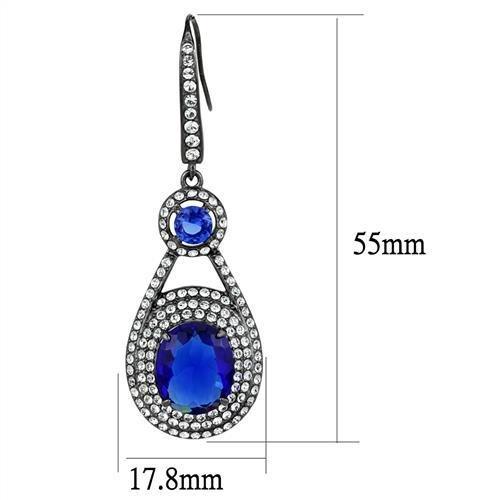 MATK2851 - IP Light Black  (IP Gun) Stainless Steel Earrings with Synthetic Synthetic Glass in Sapphire