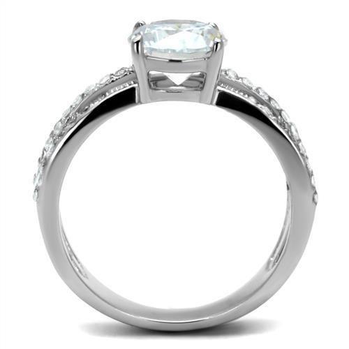 MATK2862 - High polished (no plating) Stainless Steel Ring with AAA Grade CZ  in Clear