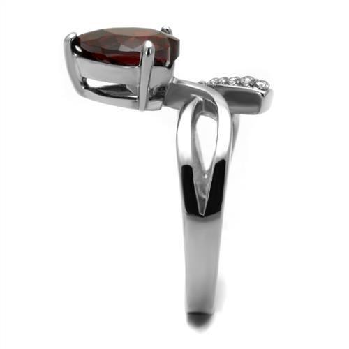 MATK2863 - High polished (no plating) Stainless Steel Ring with AAA Grade CZ  in Garnet
