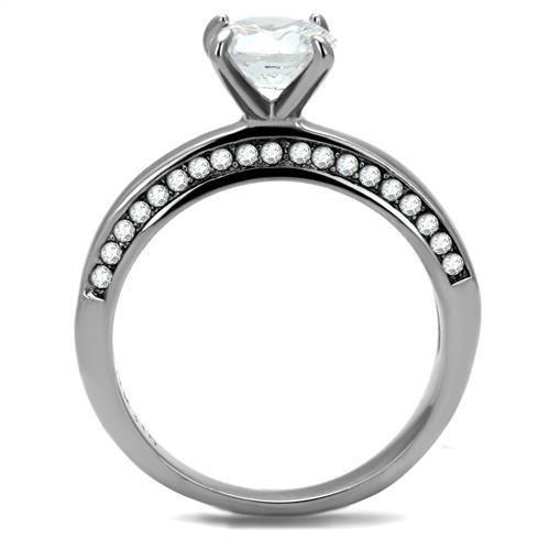MATK2864 - High polished (no plating) Stainless Steel Ring with AAA Grade CZ  in Clear