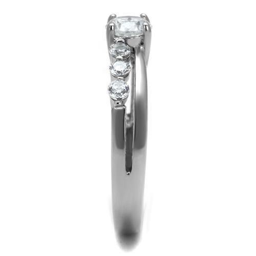 MATK2865 - High polished (no plating) Stainless Steel Ring with AAA Grade CZ  in Clear