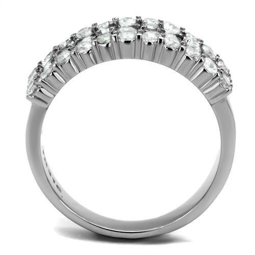 MATK2866 - High polished (no plating) Stainless Steel Ring with AAA Grade CZ  in Clear
