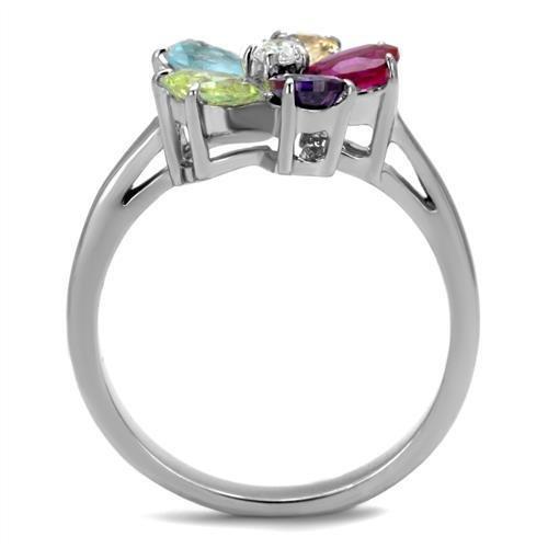 MATK2867 - High polished (no plating) Stainless Steel Ring with AAA Grade CZ  in Multi Color