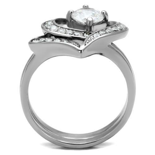 MATK2868 - High polished (no plating) Stainless Steel Ring with AAA Grade CZ  in Clear